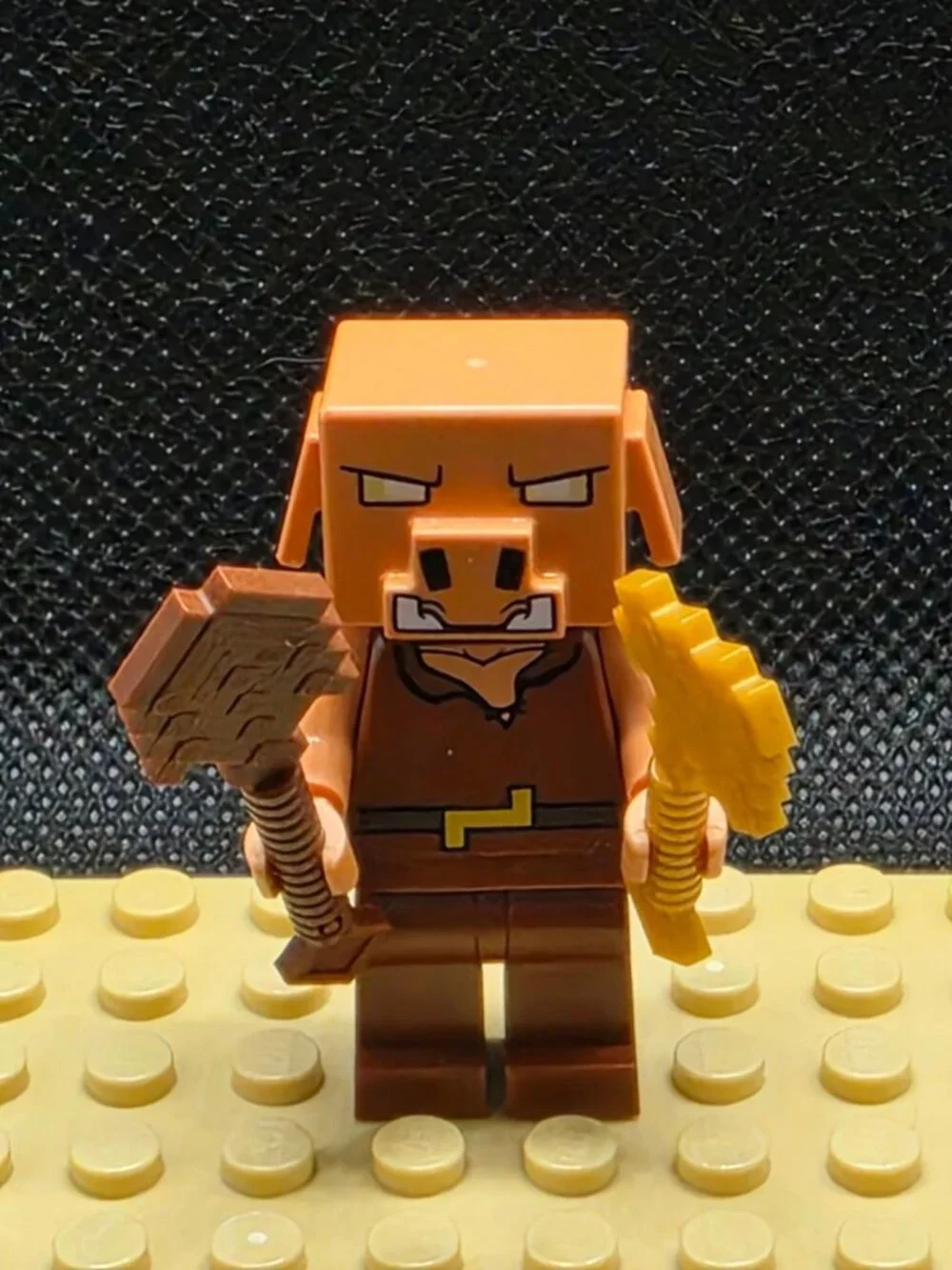 LEGO Piglin Minecraft Minifigure w/ Golden Axe Weapons From Set 21273 New